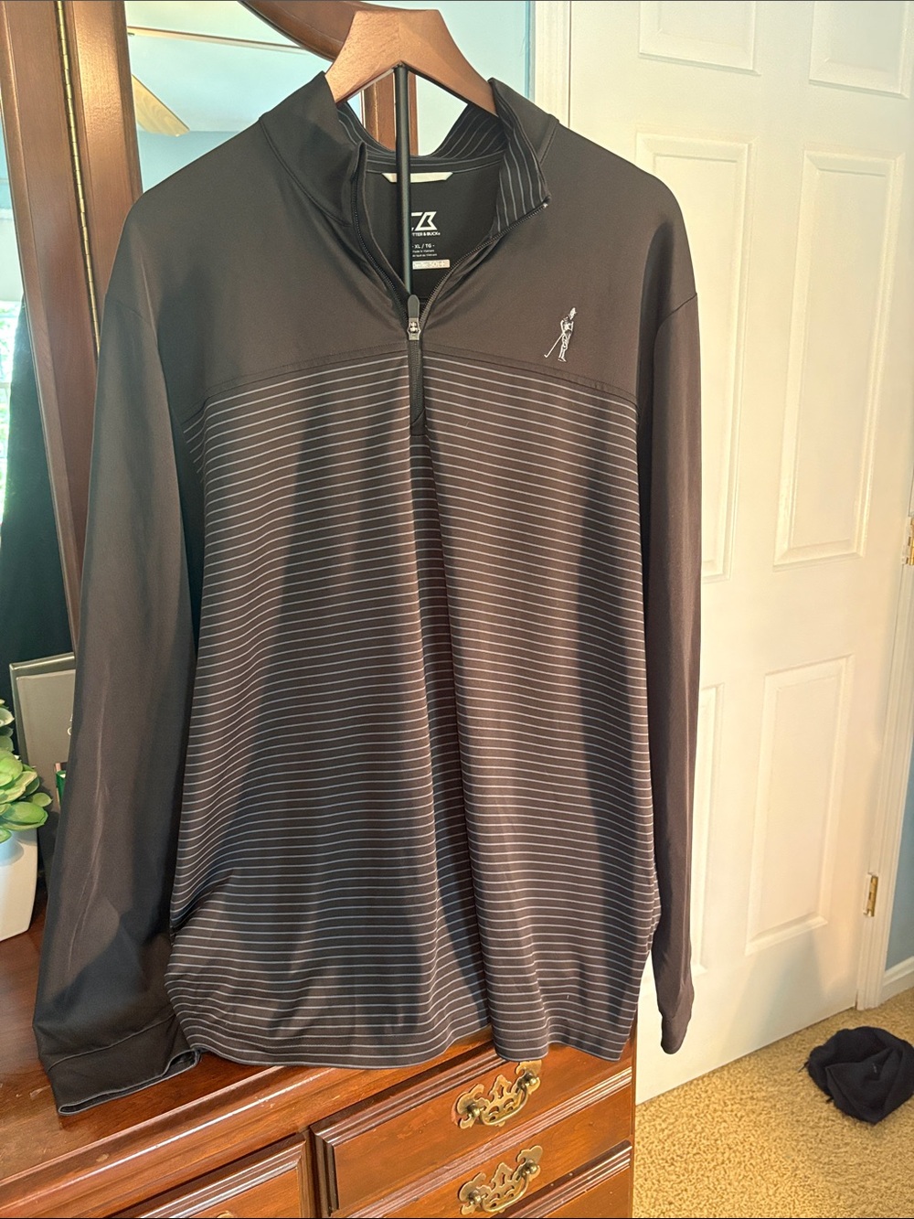 Cutter & Buck- 50 UPF Black and Gray Striped Quarter-Zip Pullover